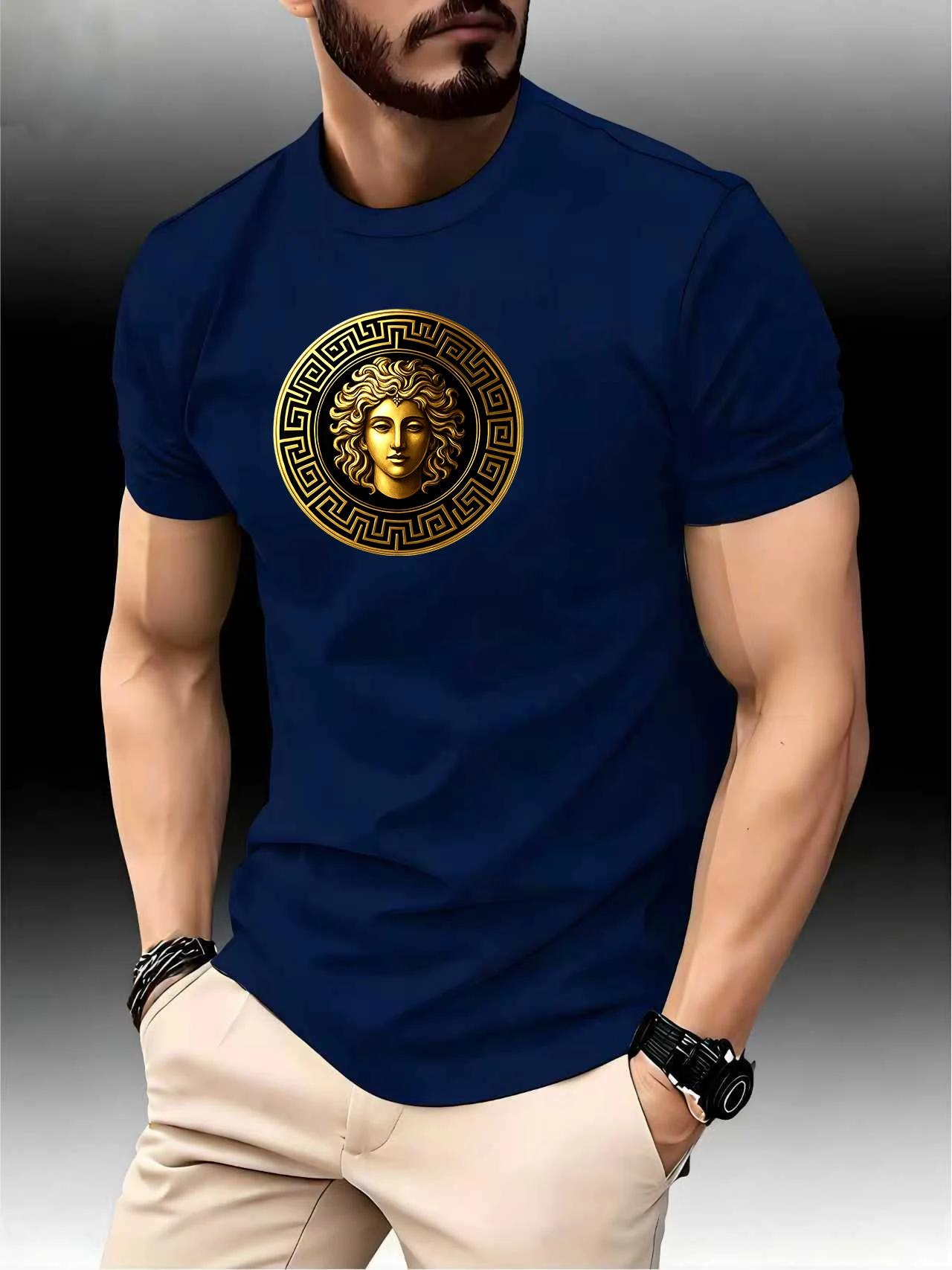 T-shirt de course à col rond pour homme, haut fin, impression artistique, séchage rapide, manches co