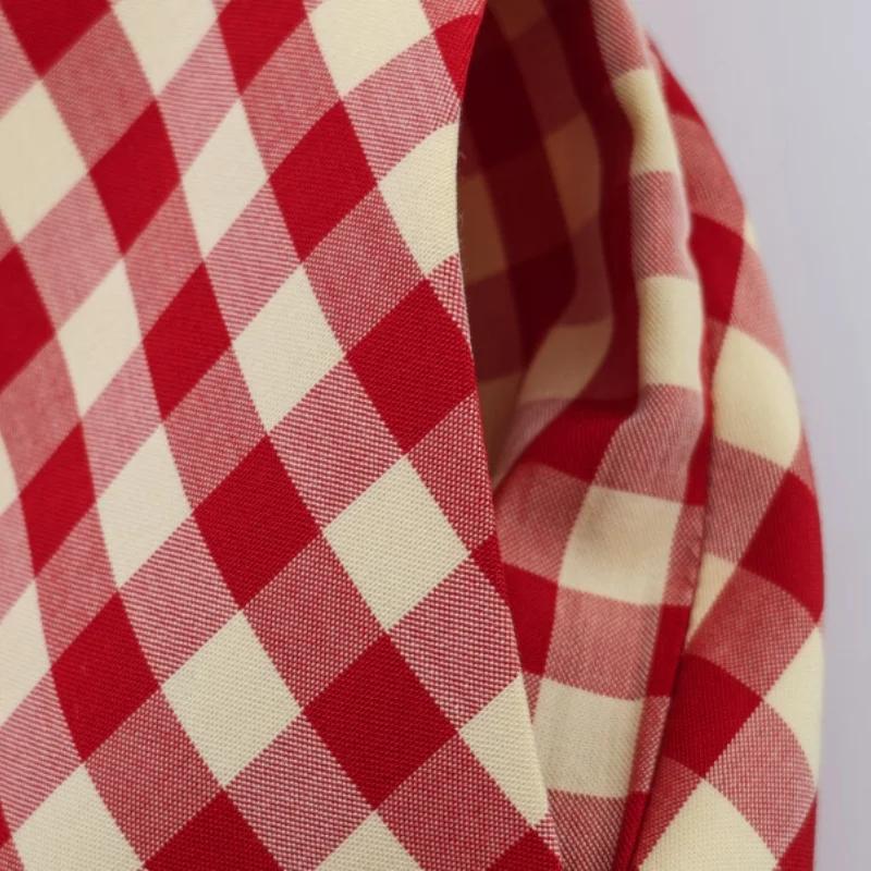 Jupe midi trapèze rouge à carreaux pour femme – Taille haute, ourlet évasé, jupe décontractée de pri