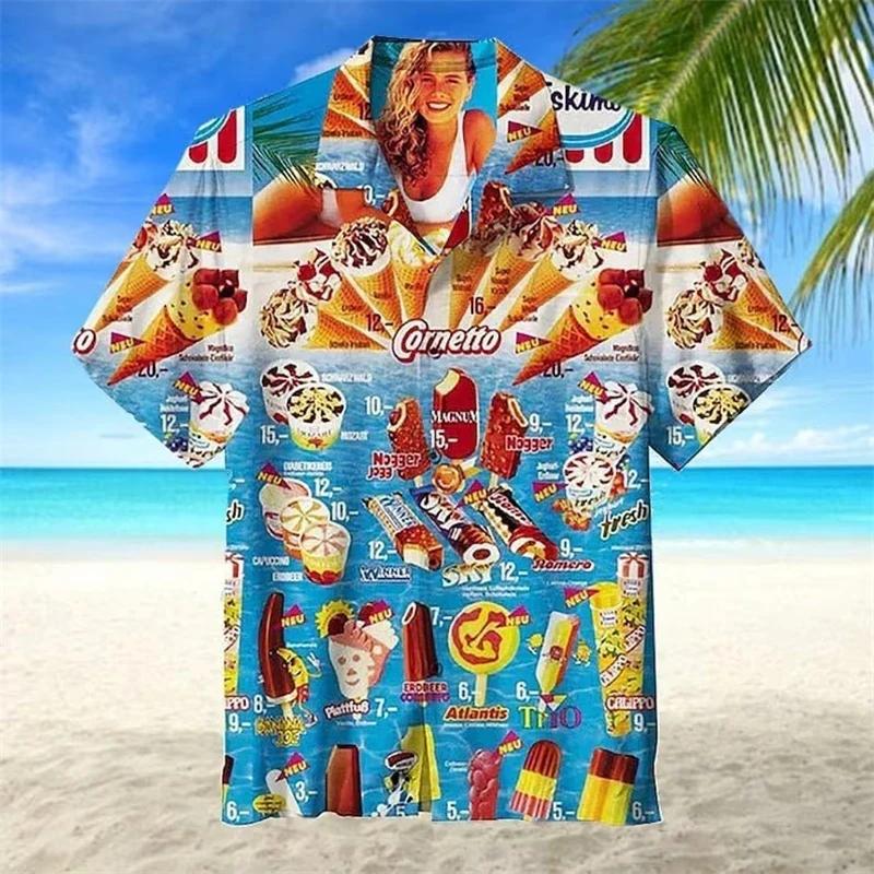 Chemises de crème glacée tendance et Cool, chemise hawaïenne imprimée en 3d pour fête sur la plage,