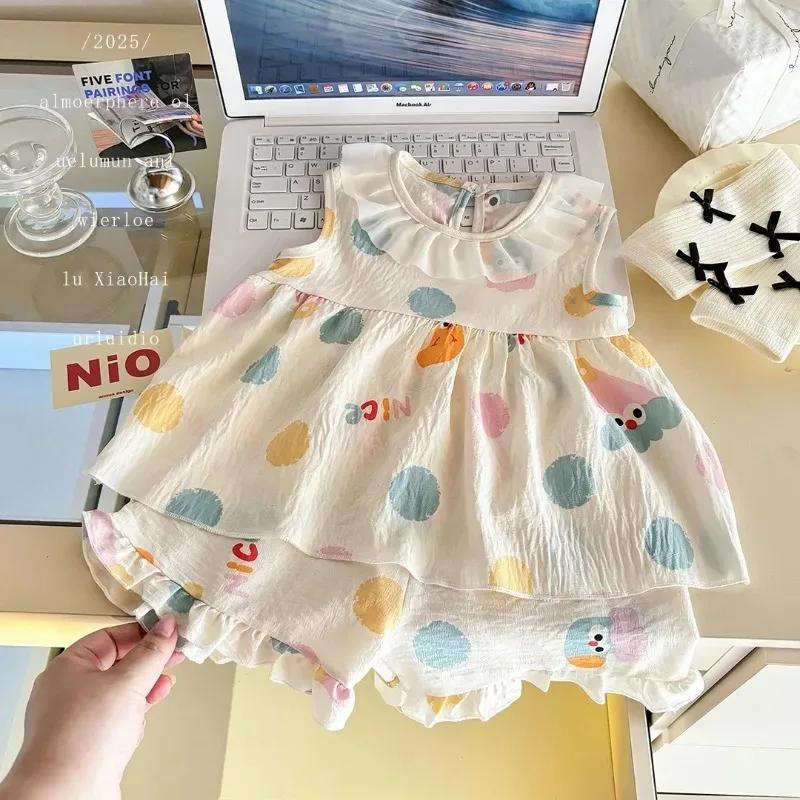 Ensemble deux pièces robe de princesse sans manches avec imprimé Floral, tenue fine d'été pour bébés