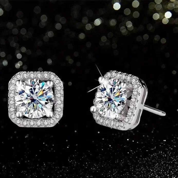 Boucles d'oreilles en diamant Mosonite, sac carré, bijoux de mariage, fête simple et à la mode, cade