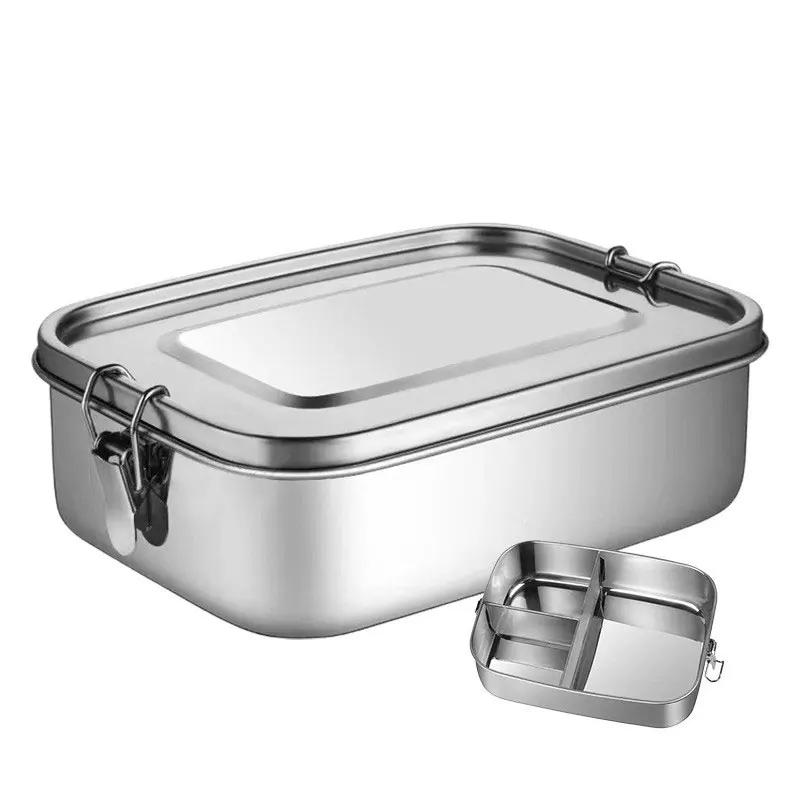 Boîte à déjeuner carrée en acier inoxydable 304, boîte à Bento isolante scellée, boîte à déjeuner po