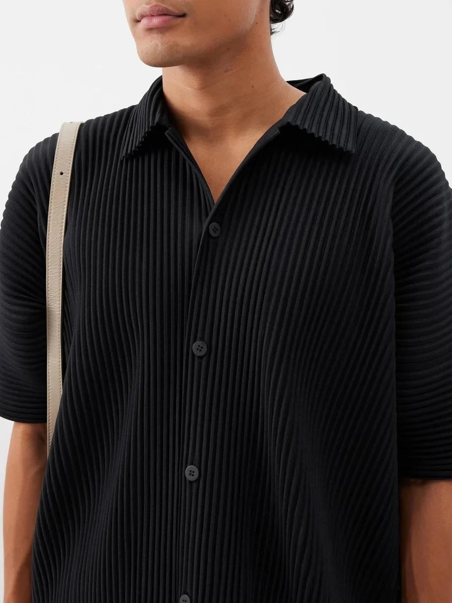 Miyake chemise à revers plissée à manches courtes t-shirt pour hommes chemise unie chemise boutonnée