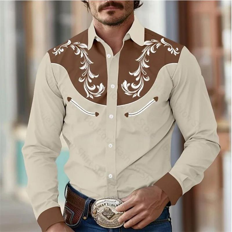 Chemise à fleurs rétro occidentale pour hommes, en plein air, rue, décontractée, quotidienne, printe