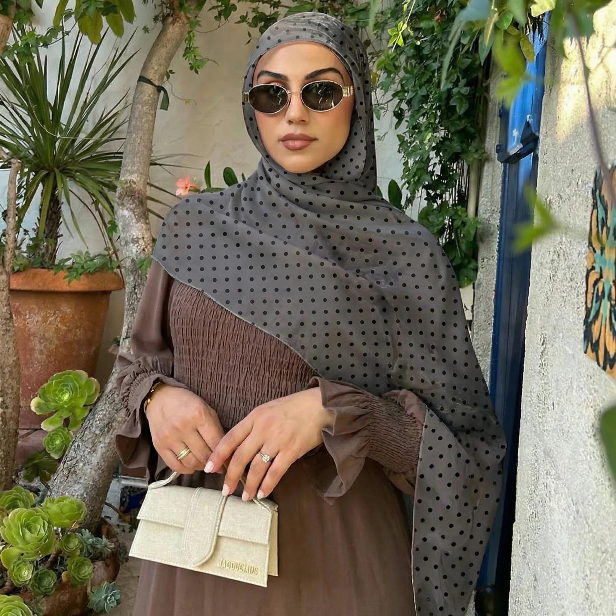 Hijabs Bohèmes à Pois pour Femmes, Châle Aquarelle Doux, Hijabs Musulmans en Coton Modal, Foulard de