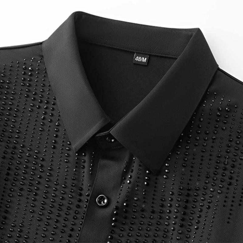 Chemise de luxe à manches longues avec strass pour hommes, robe de soirée pour Banquet social, burea