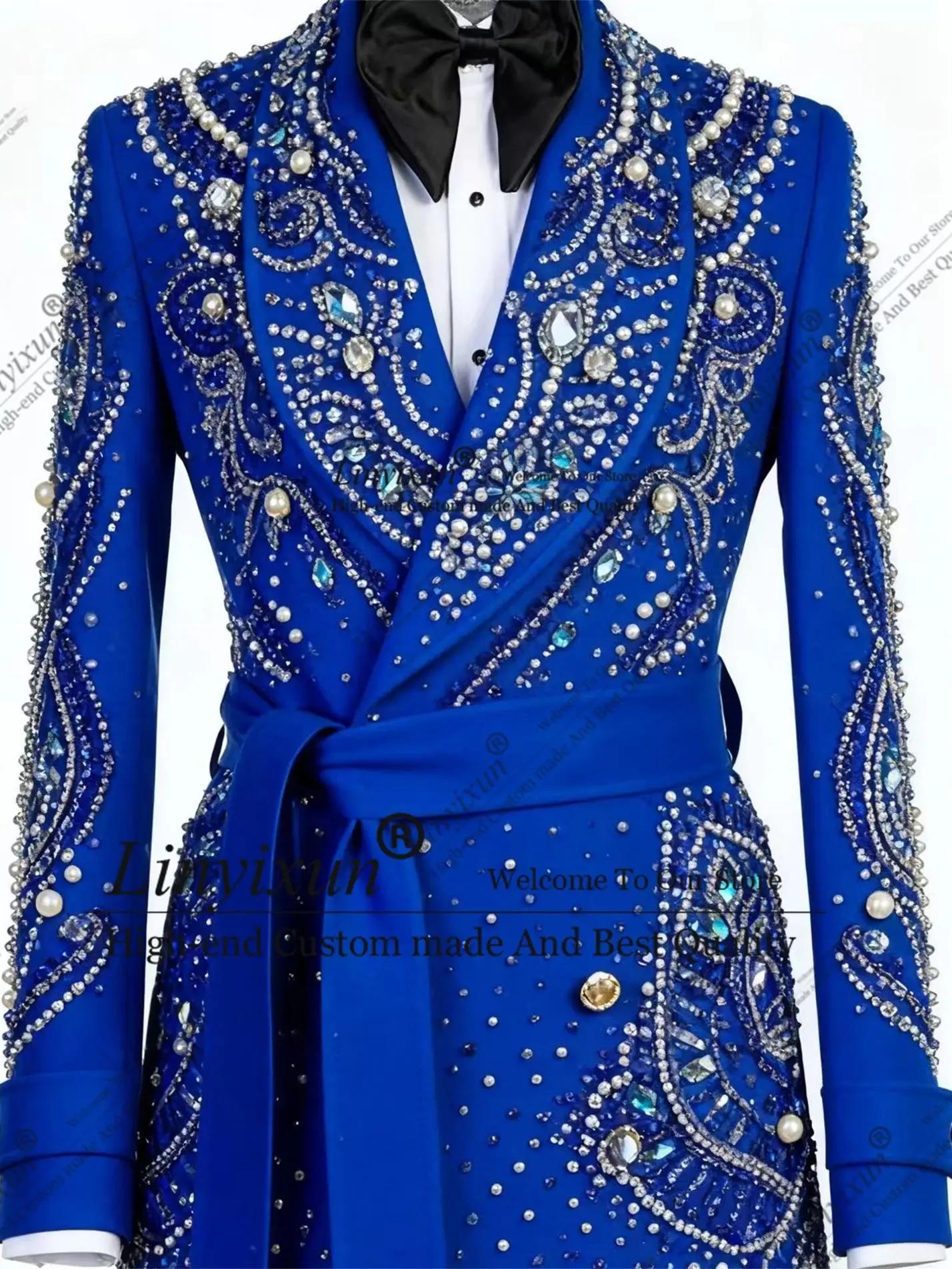Beau manteau Long d'hiver Slim hommes costumes 1 pièces marié hommes Blazers personnalisé brillant s