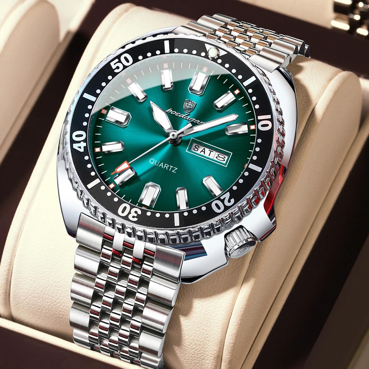 POEDAGAR luxe hommes d'affaires montre Date semaine étanche lumineux homme montre-bracelet Sport en