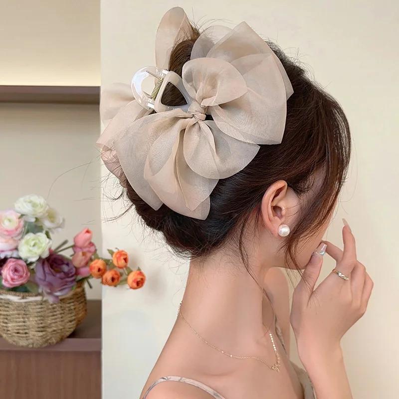 Élégante pince à cheveux en maille avec nœud pour queue de cheval et tresses, accessoire capillaire
