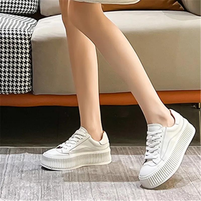 MORAZORA 2026 Nouvelles baskets décontractées à plateforme pour femmes, en cuir véritable, à lacets,
