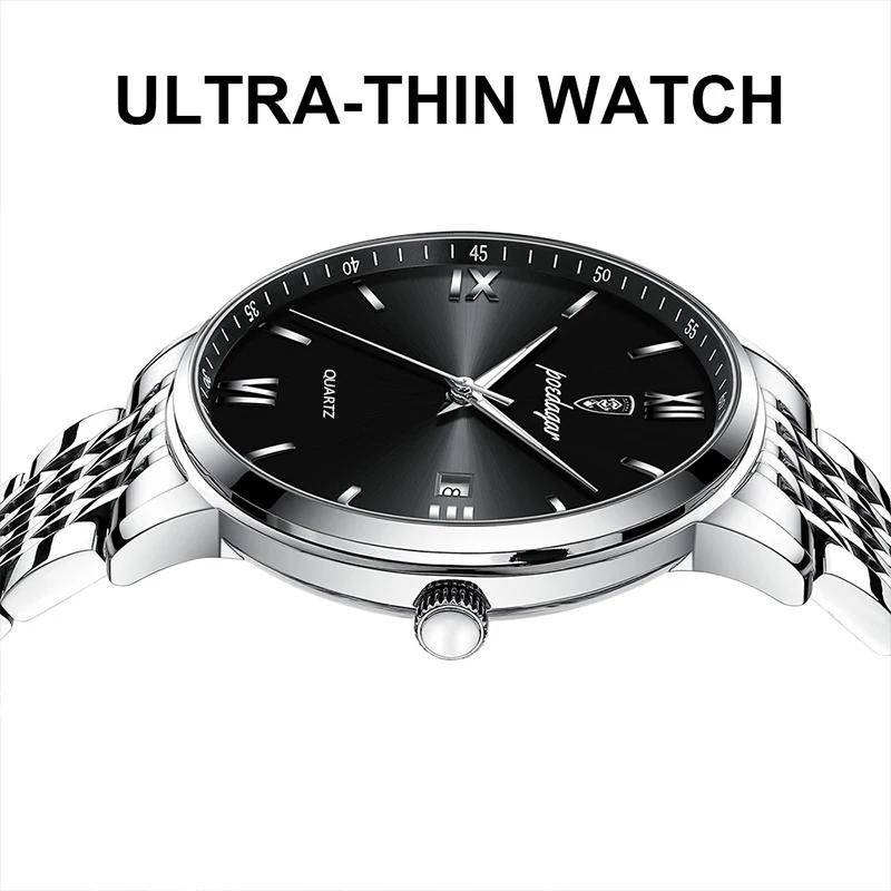 POEDAGAR montre-bracelet de sport de luxe pour hommes en acier inoxydable étanche Date homme montre