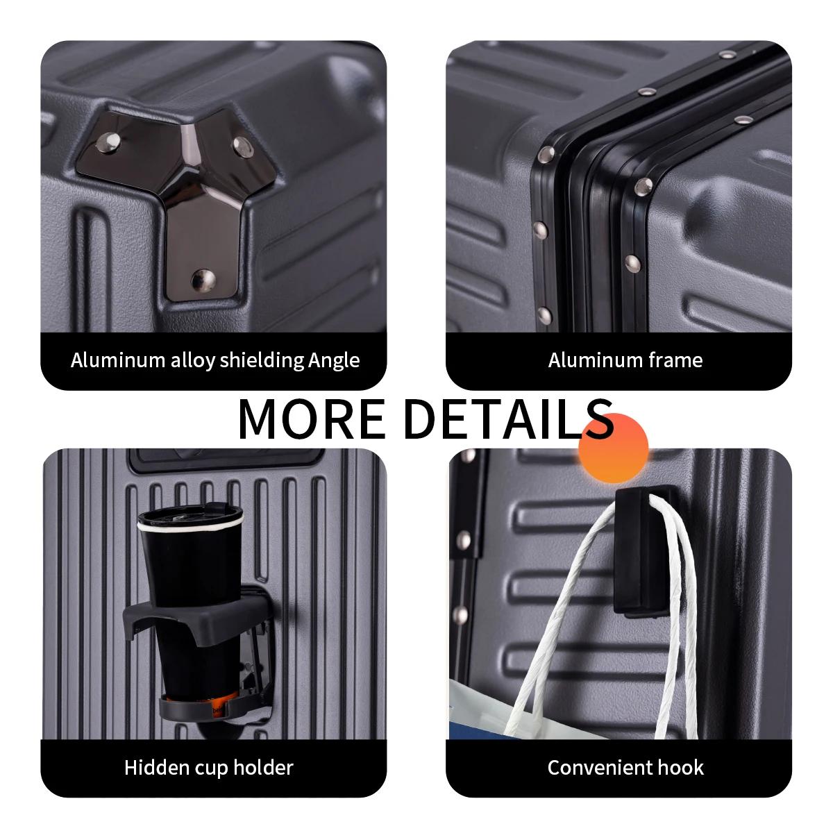 Valise à roulettes 20 24 26 28 pouces avec cadre en aluminium, valise de voyage USB à roulettes, ser