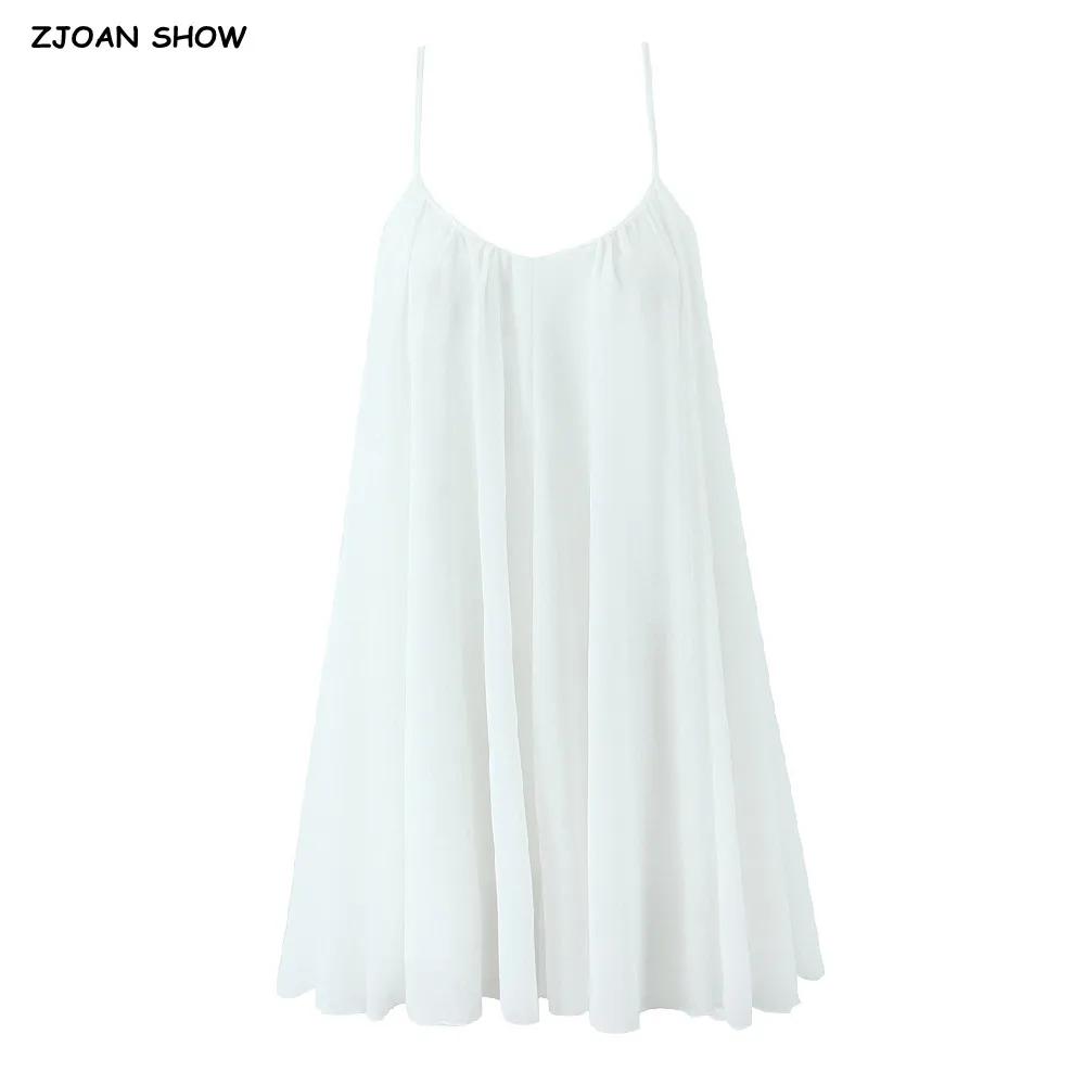 BO00-Robe courte à bretelles dos nu pour femmes, col rond, fermeture à glissière au dos, mini robes