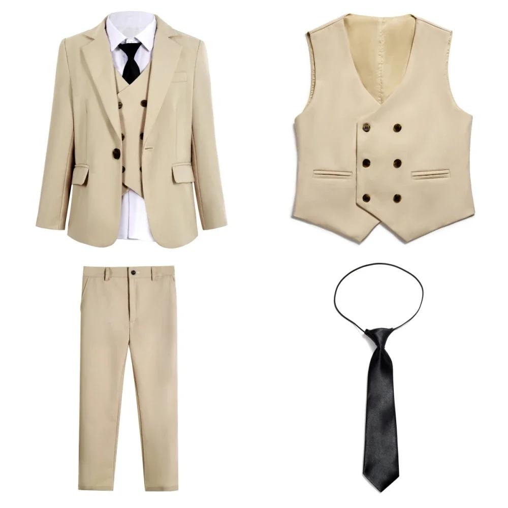 Ensemble de costume décontracté pour enfants, 4 pièces, 3 couleurs disponibles, revers cranté, confo