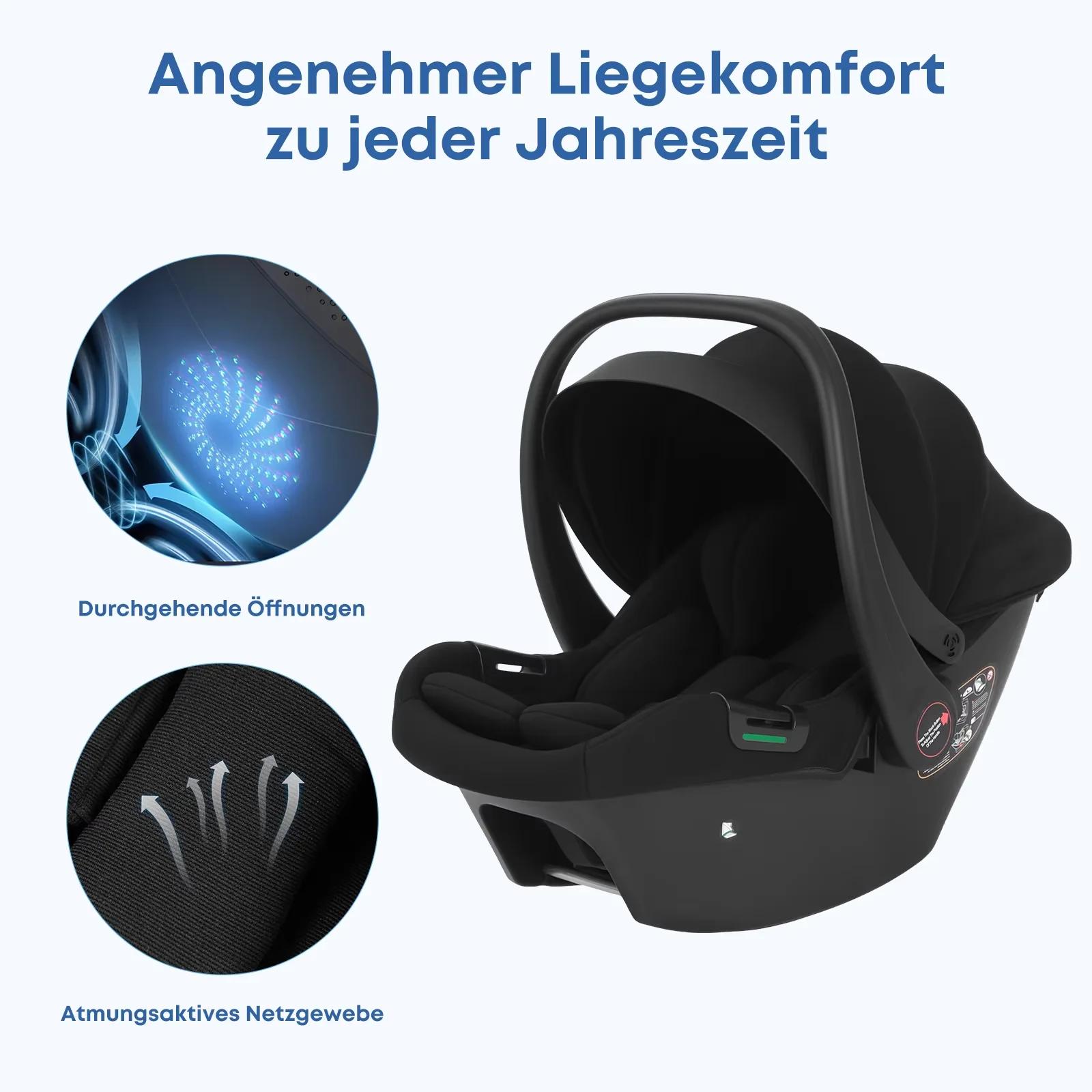 Siège auto pour bébé Babyvoyage noir avec base Isofix, protection solaire UPF45+, confortable, respi