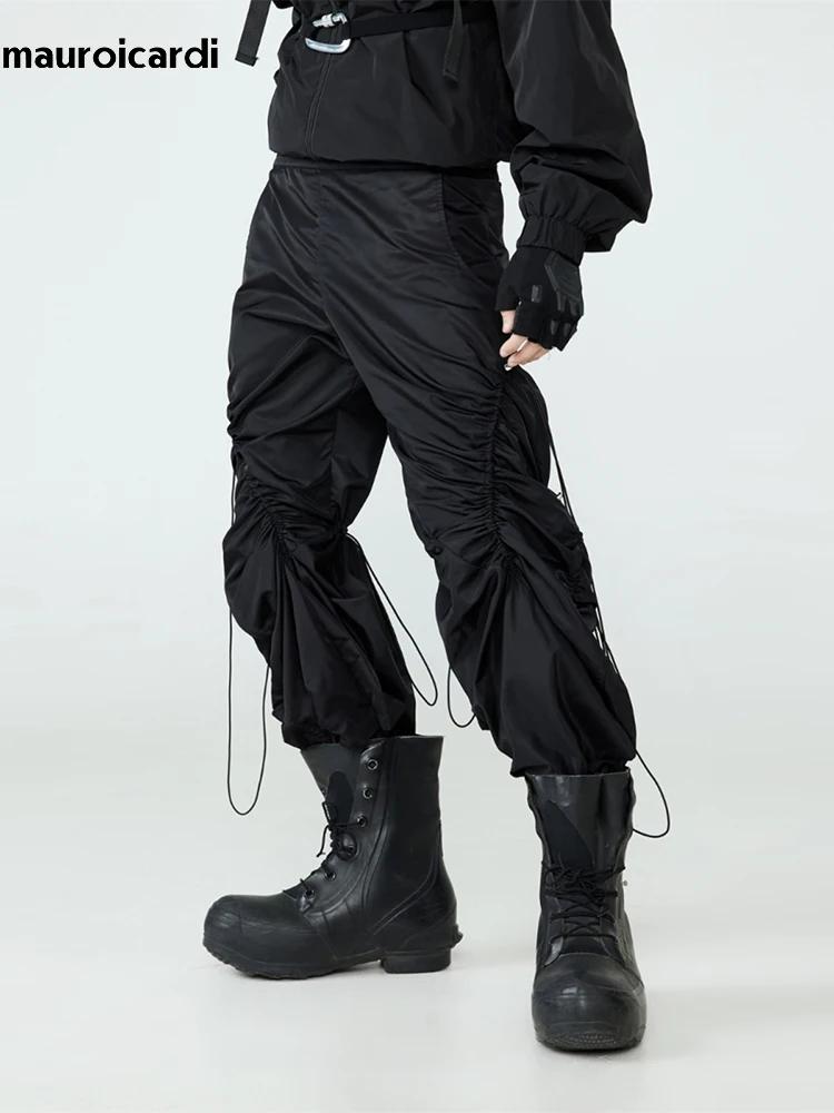 Mauroicardi-Pantalon Baggy Noir à Jambes Larges pour Homme, Taille artificiel astique, Long, Décontr
