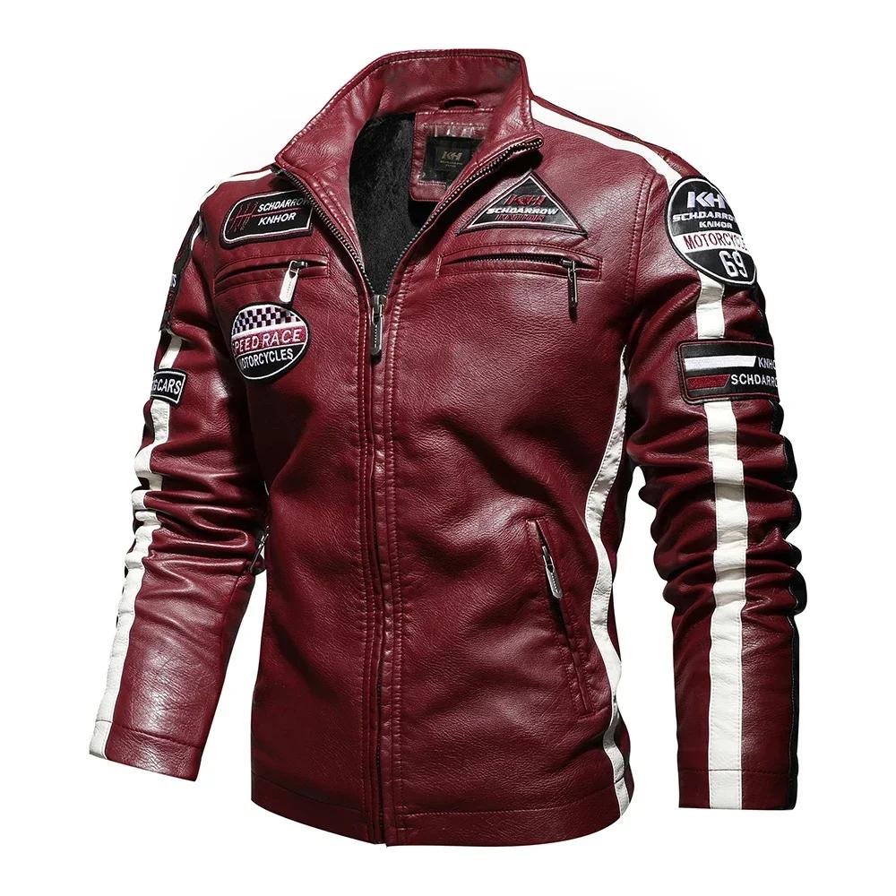 Veste de moto Vintage pour hommes, nouvelle veste de motard en cuir, manteau bombardier brodé, parde