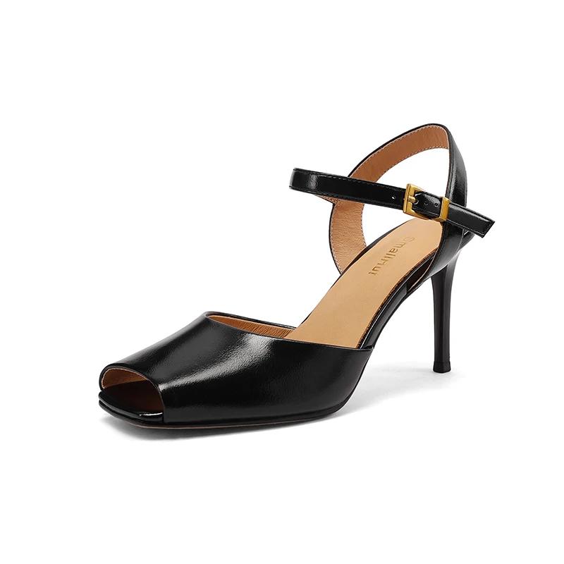 Sandales à bout ouvert tendance SmallHut Nouveauté 2026 pour femme, talons hauts fins, noires et rou