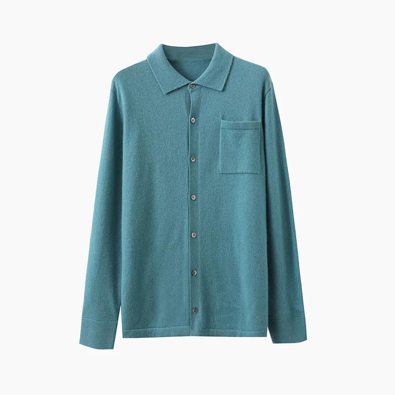 Cardigan tricoté en cachemire pour homme, couleur unie, manches longues, col POLO, veste décontracté