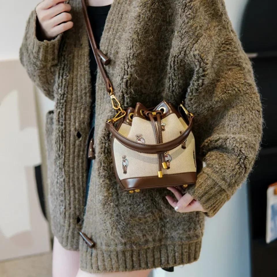 Sac seau à cordon de serrage grande capacité pour femme, sac à main, sac bandoulière, sac messager,