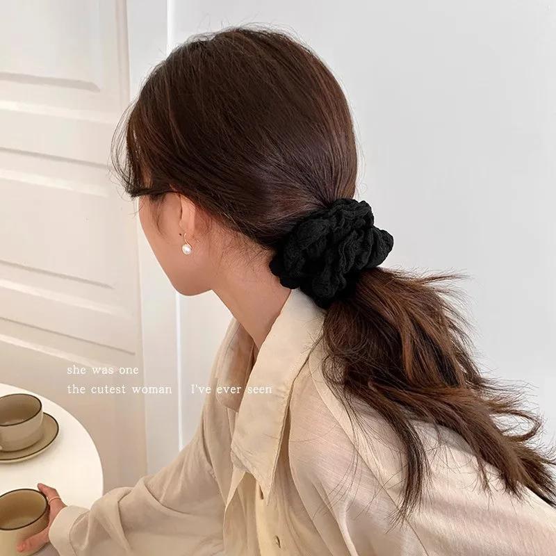 Corde à cheveux de couleur unie pour femmes, motif ondulé, Simple, queue de cheval, anneau de cheveu