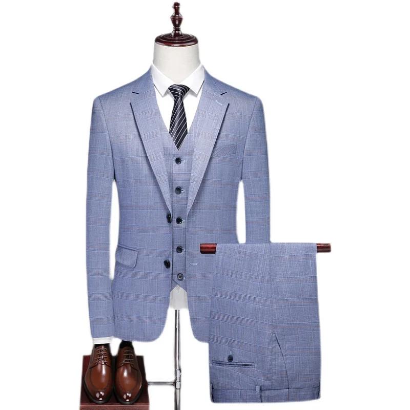 Ensemble trois pièces à rayures pour hommes, robe slim, tenue de mariage haut de gamme, costume imbi