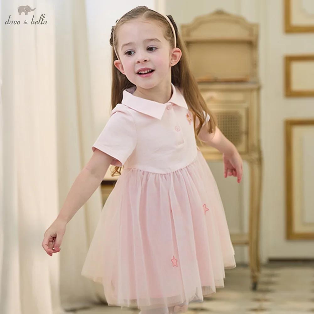 Robe rose douce pour filles Dave Bella, robe de princesse en maille pour l'été, vêtements pour enfan