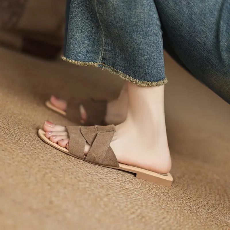 MORAZORA grande taille 34-43 nouvelle vache daim cuir femmes pantoufles mode à la main Mules femmes