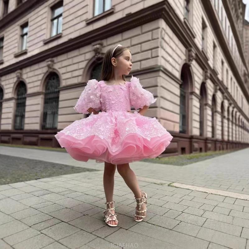 Nouvelles filles robe bouffante enfants robe de soirée manches à bulles robe de princesse anniversai