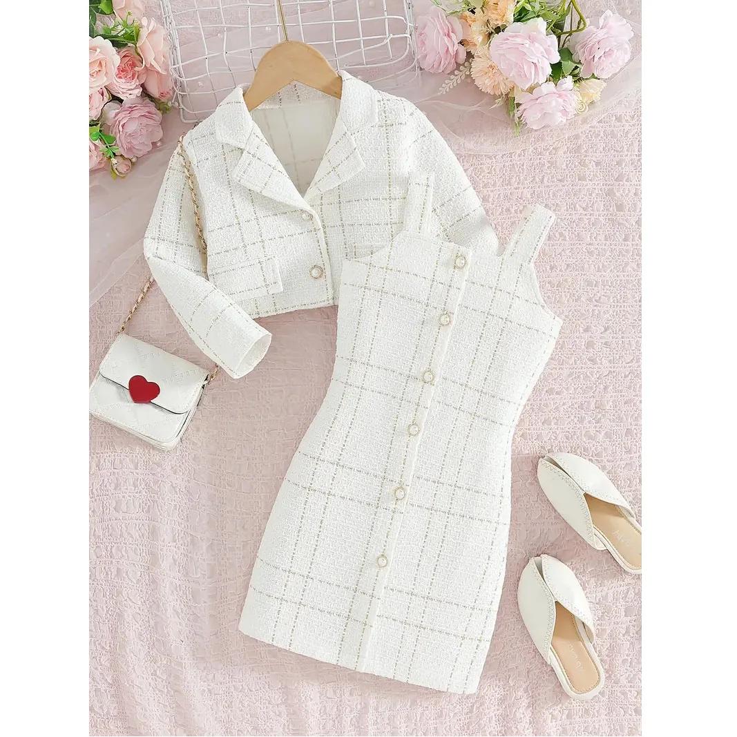 Ensemble de vêtements d'automne/hiver pour filles, veste à manches longues + robe à bretelles pour f