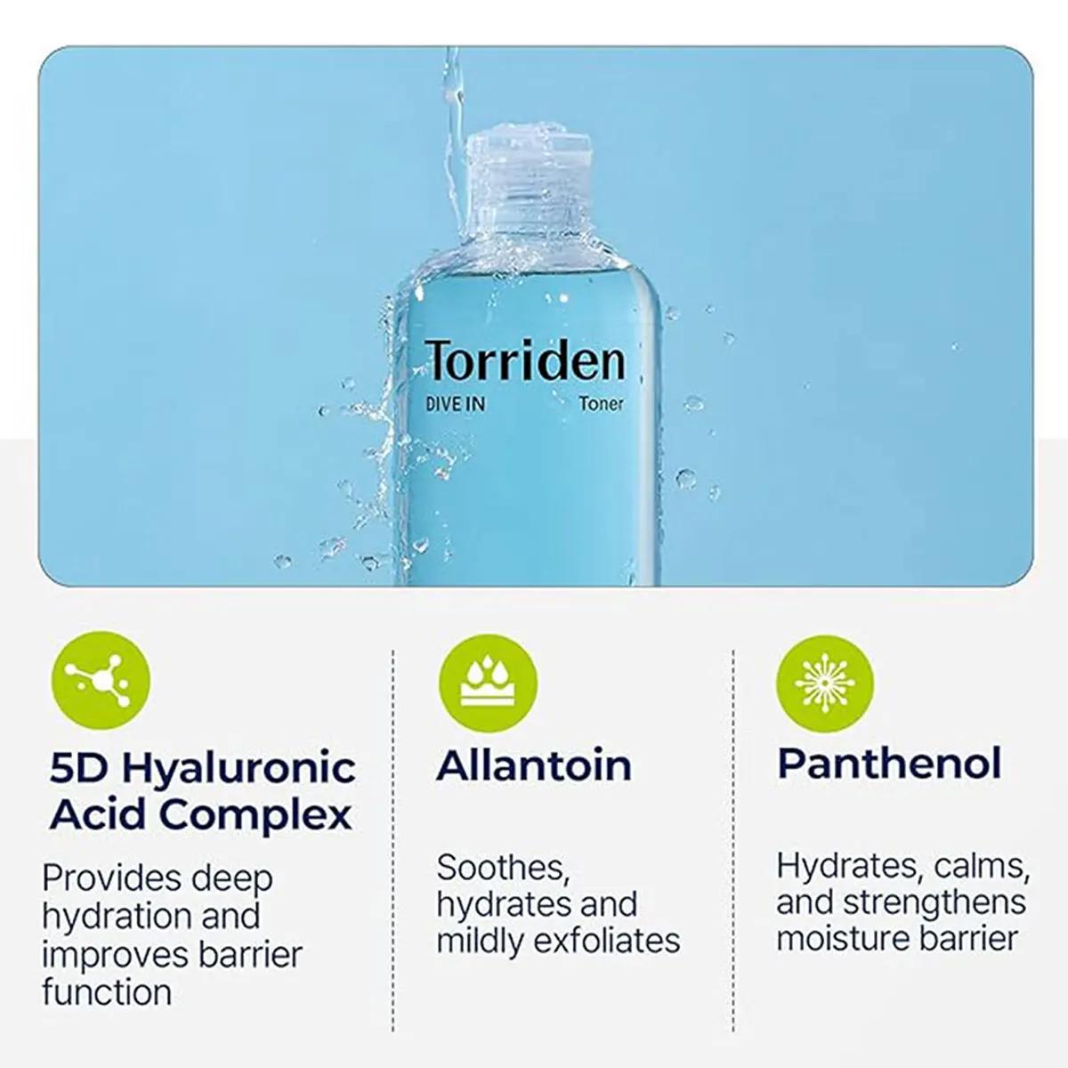 Torriden Dive dans un tonique à faible teneur en acide hyaluronique moléculaire 300 ml, hautement fl