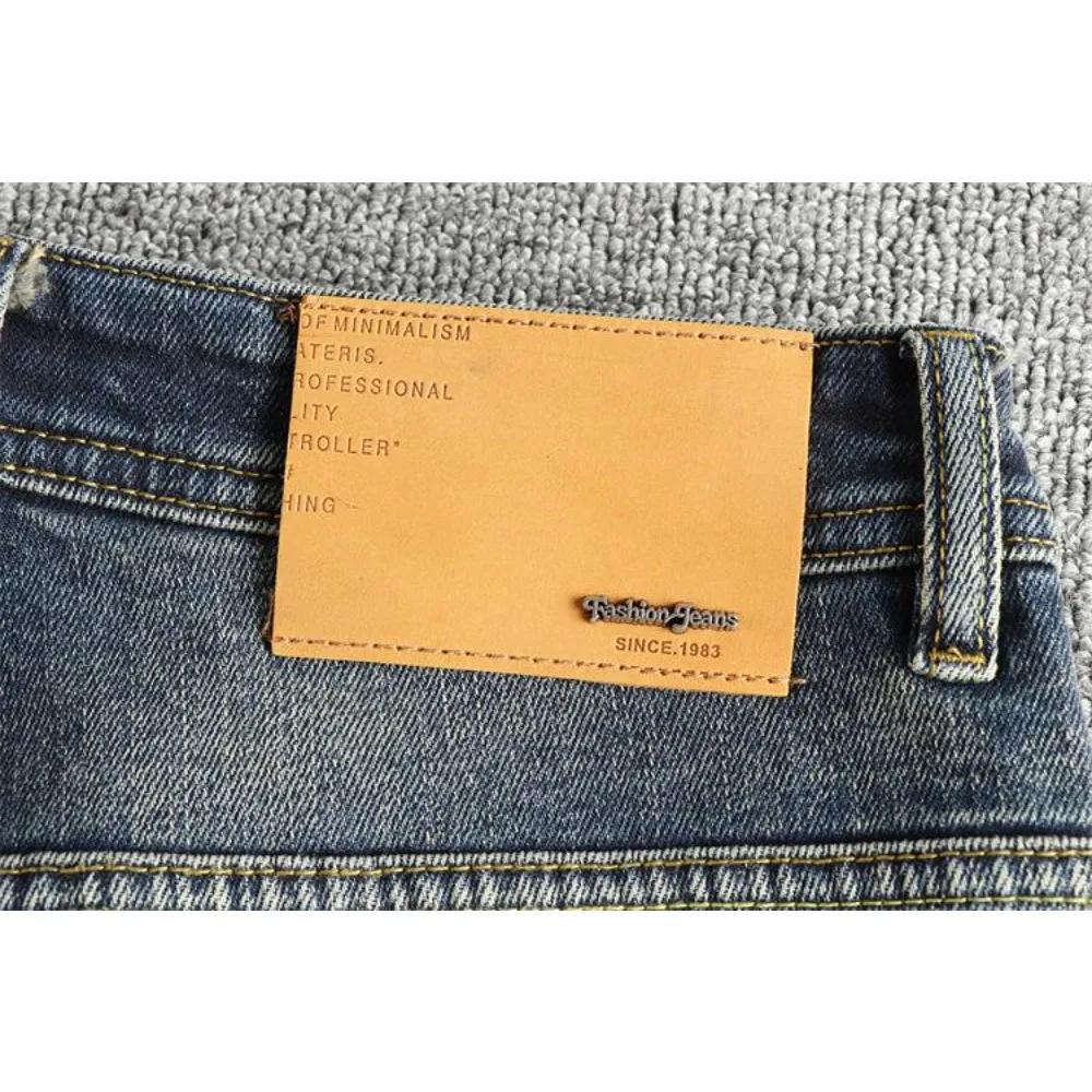 Jean rétro bleu avec moustaches de chat frit pour hommes, tissu personnalisé haut de gamme, marque d