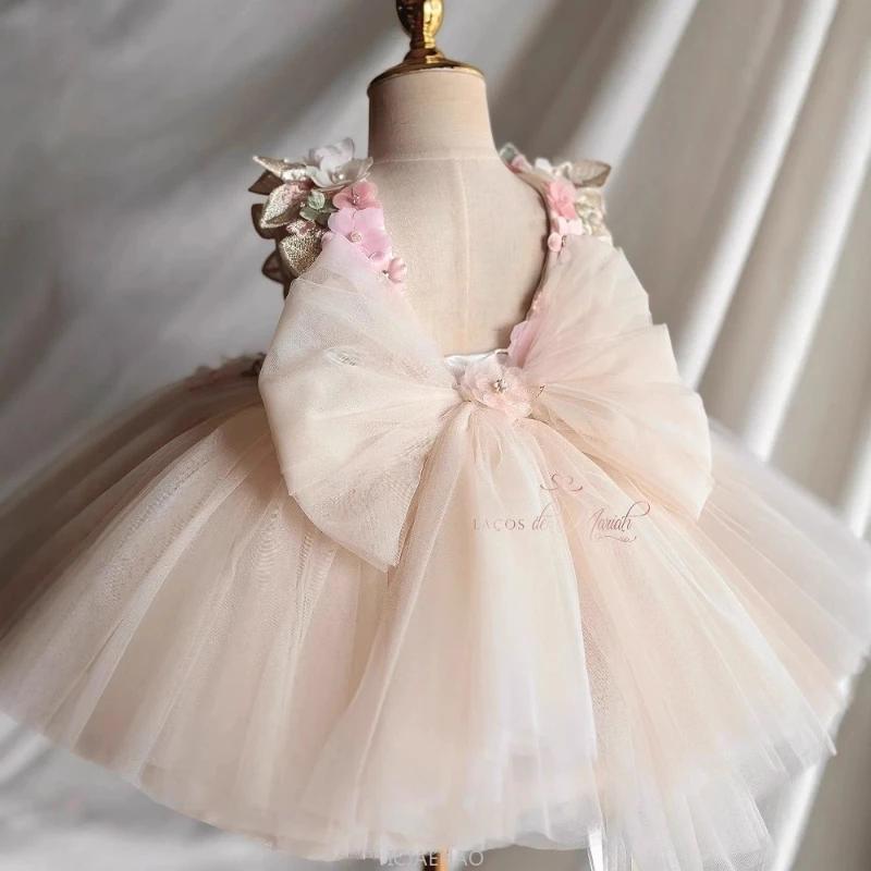Robe de mariée d'été pour filles, tenue de princesse florale pour premier anniversaire, tenue de con