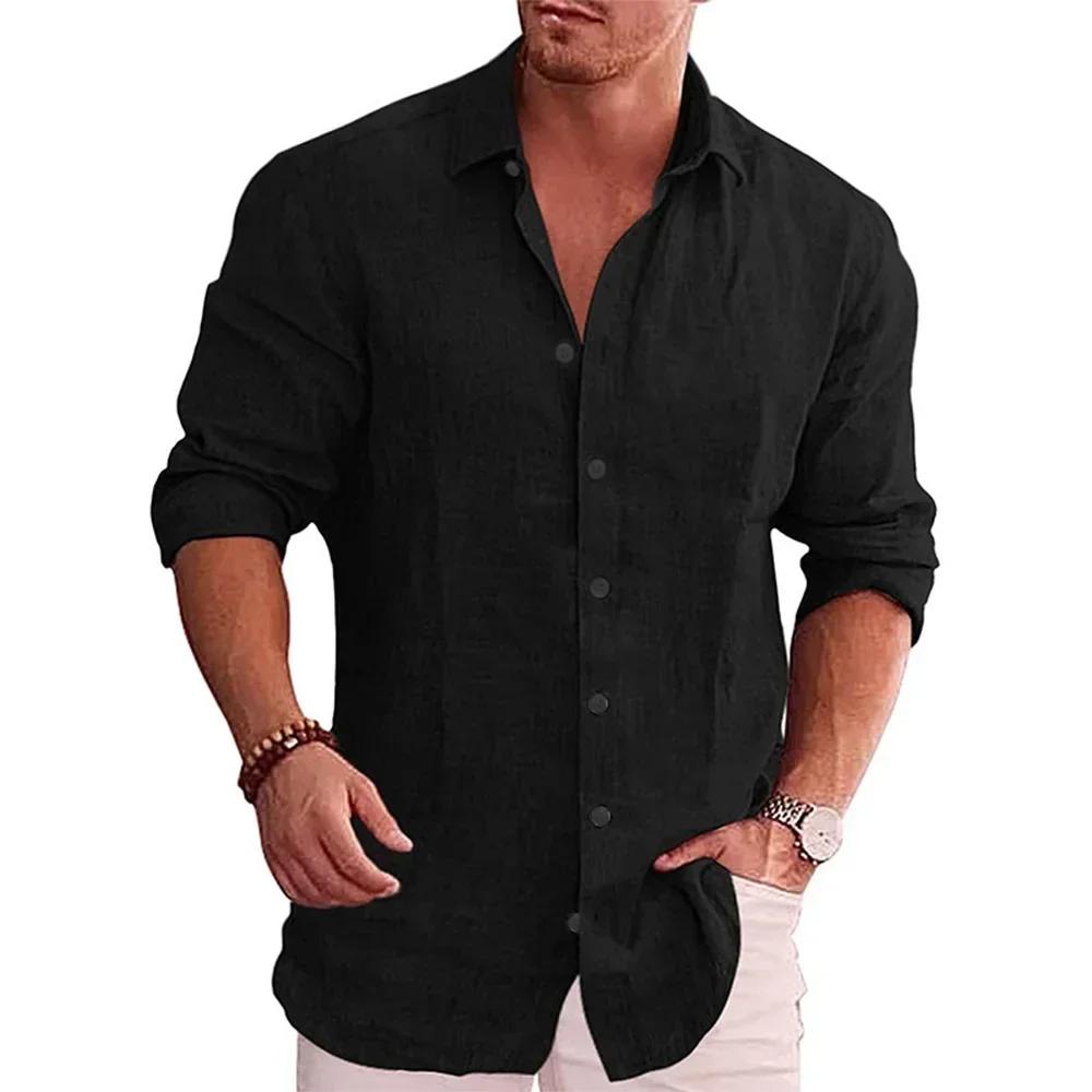 Chemise polyvalente à manches longues pour hommes, coton, lin, décontracté, style de villégiature, m