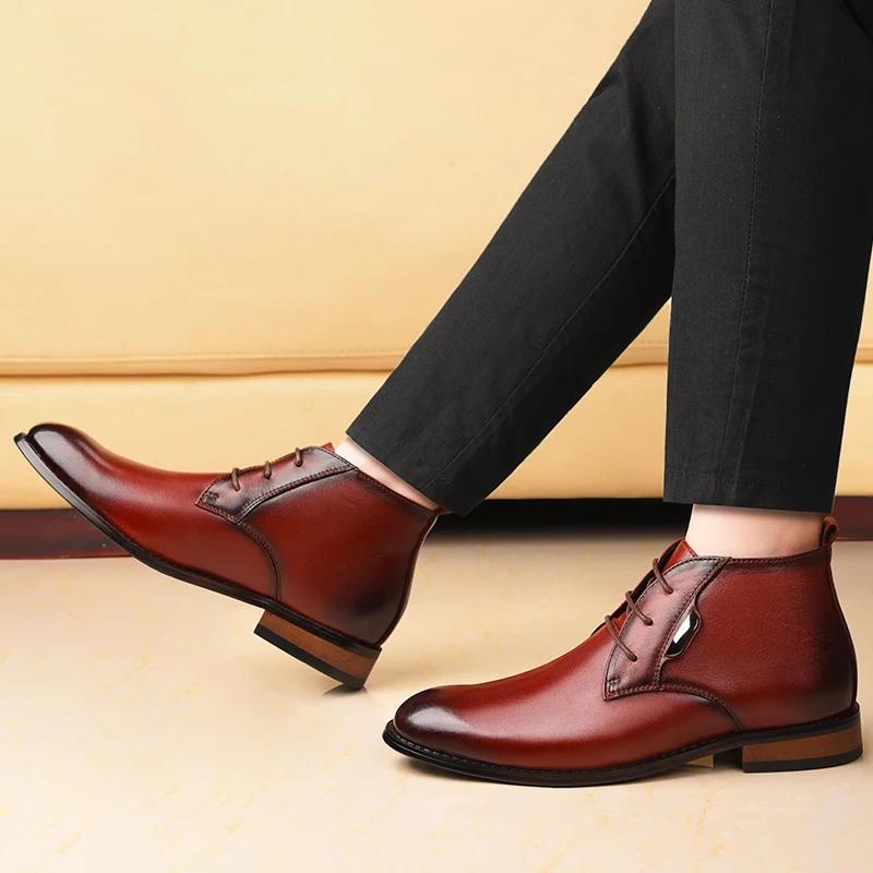 Hommes d'affaires Chelsea bottes hauteur augmenter semelle intérieure 6 cm formel en cuir de vache h