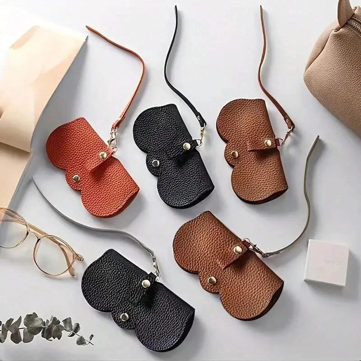 Housse de lunettes en relief Litchi, 1 pièce, jolie pochette suspendue en cuir PU pour lunettes de s