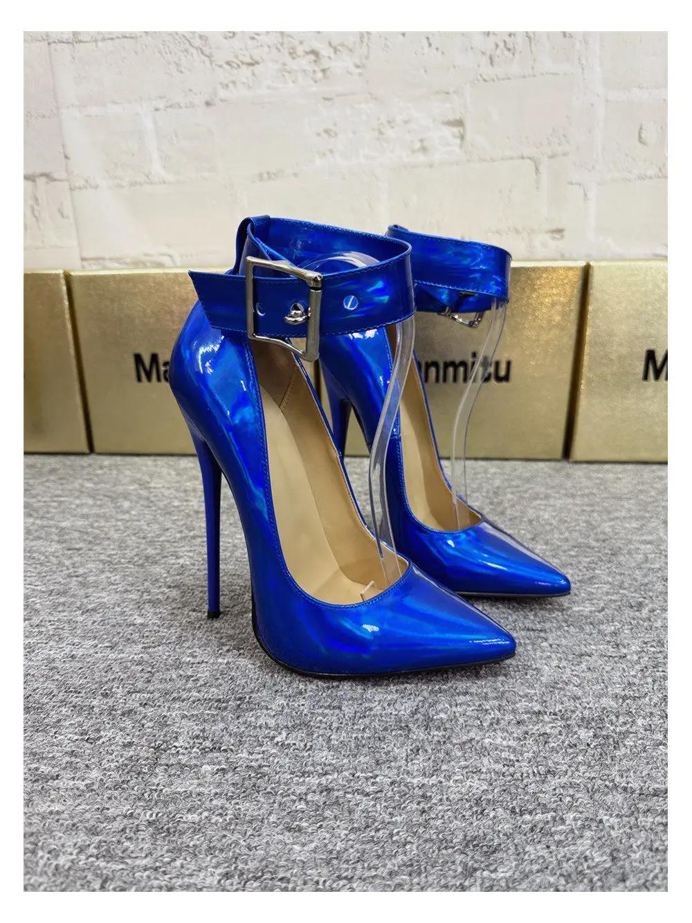 Nouvelles chaussures à talon fin de 12 cm, bout pointu, bouche peu profonde, boucle carrée, véritabl