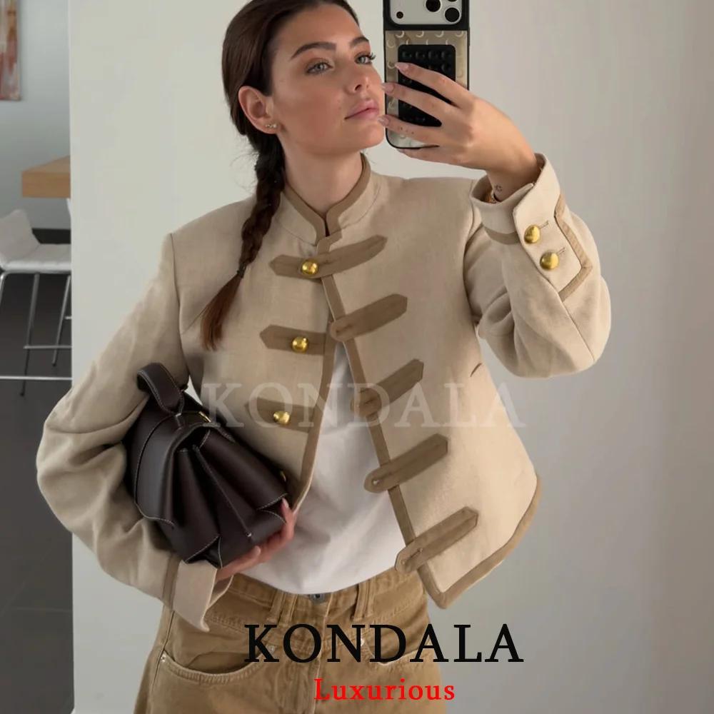 KONDALA – Nouveauté Chic Décontracté : Vestes Courtes Kaki à Poches pour Femme, Manches Longues, Col