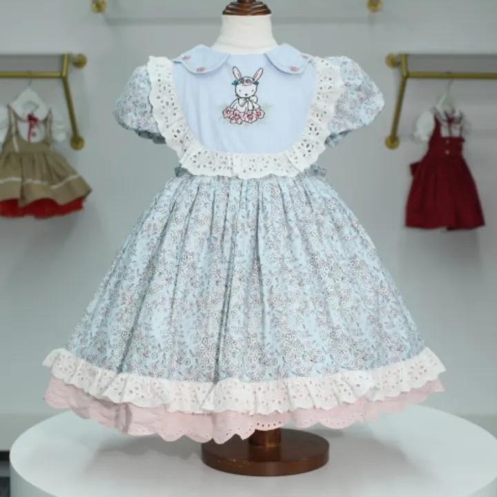 Bébé fille été rose lapin broderie turc Vintage Lolita princesse robe de bal robe pour anniversaire