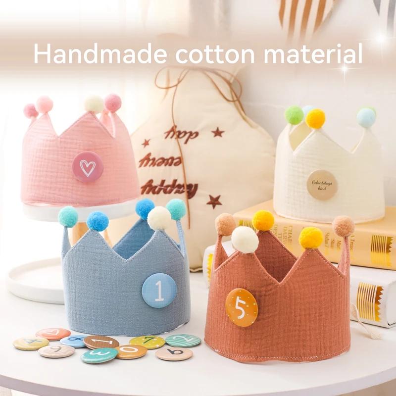 Chapeau couronne de fête d'anniversaire pour bébé de 1 à 9 ans, bandeau boule de laine, accessoires