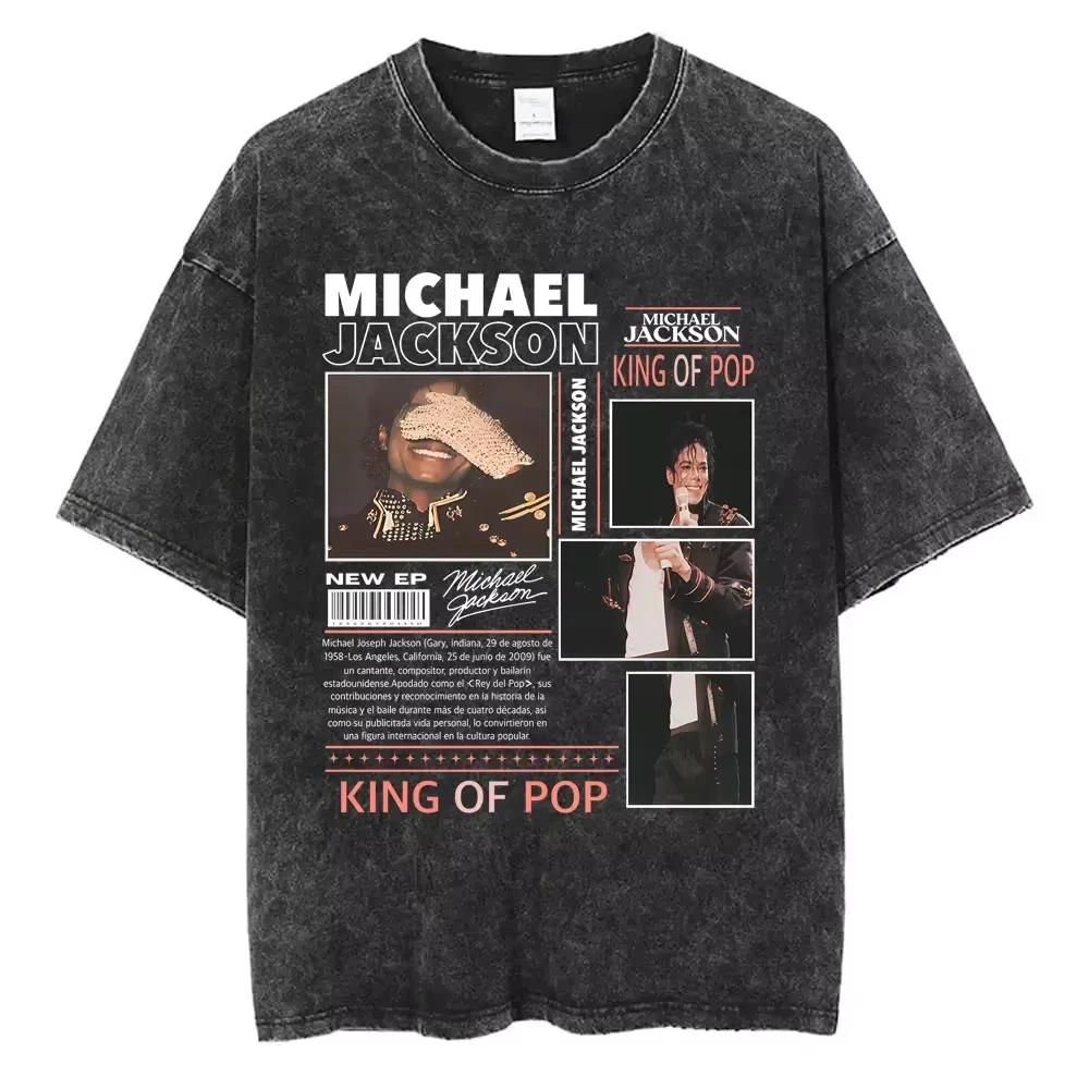 T-shirts vintage délavés Michael Jackson le roi de la pop pour hommes et femmes, t-shirt décontracté
