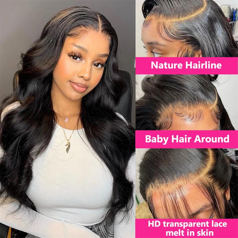 Perruque Lace Front Wig Body Wave brésilienne naturelle, cheveux humains, 13x4 13x6, 30 32 34 36 38
