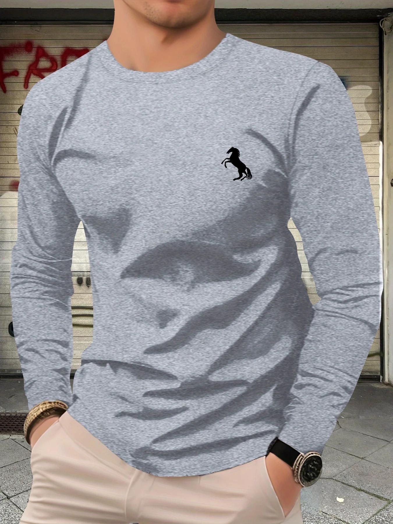 T-shirt à manches longues pour hommes, 100% pur coton, ample et confortable, décontracté, tendance,