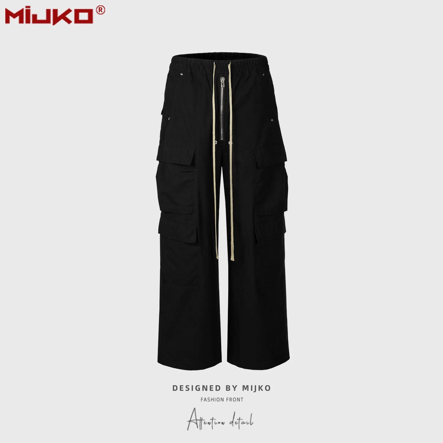 MIJKO jambe large cordon noir Cargo pantalon unisexe droit Baggy salopette décontractée hommes Stree