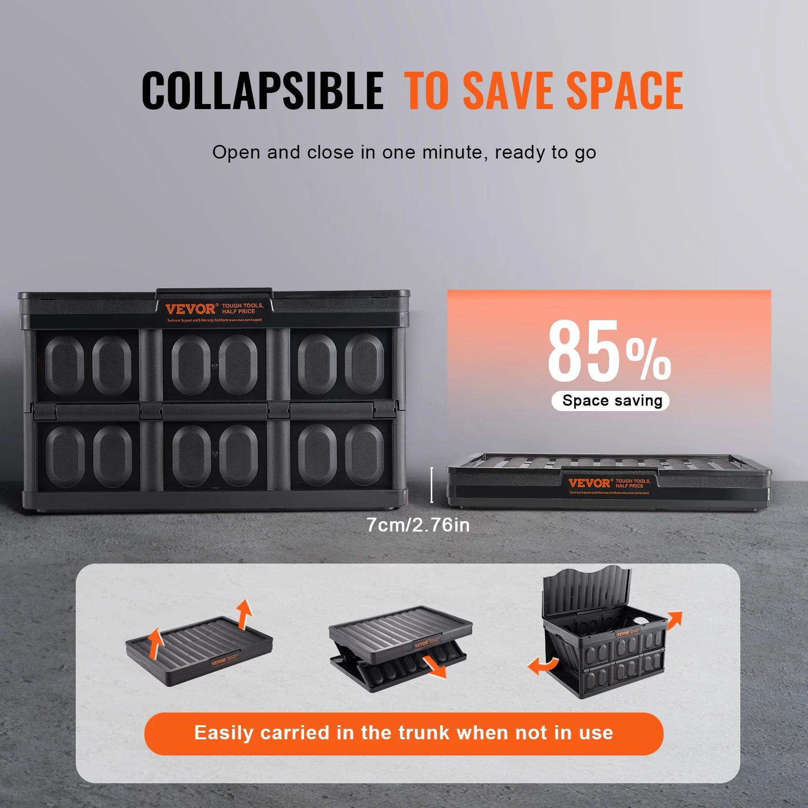 SucceBuy Lot de 3 bacs de rangement pliables 45L/65L, caisses de garage utilitaires empilables plian