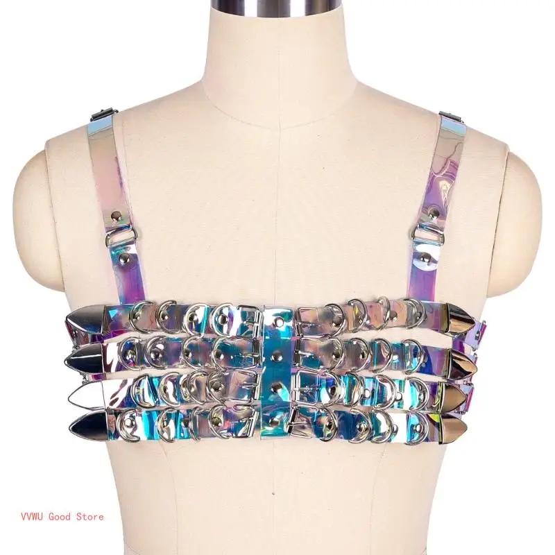 Ceinture chaîne poitrine Punk pour femmes, harnais superposé, chaîne poitrine pour bal danse