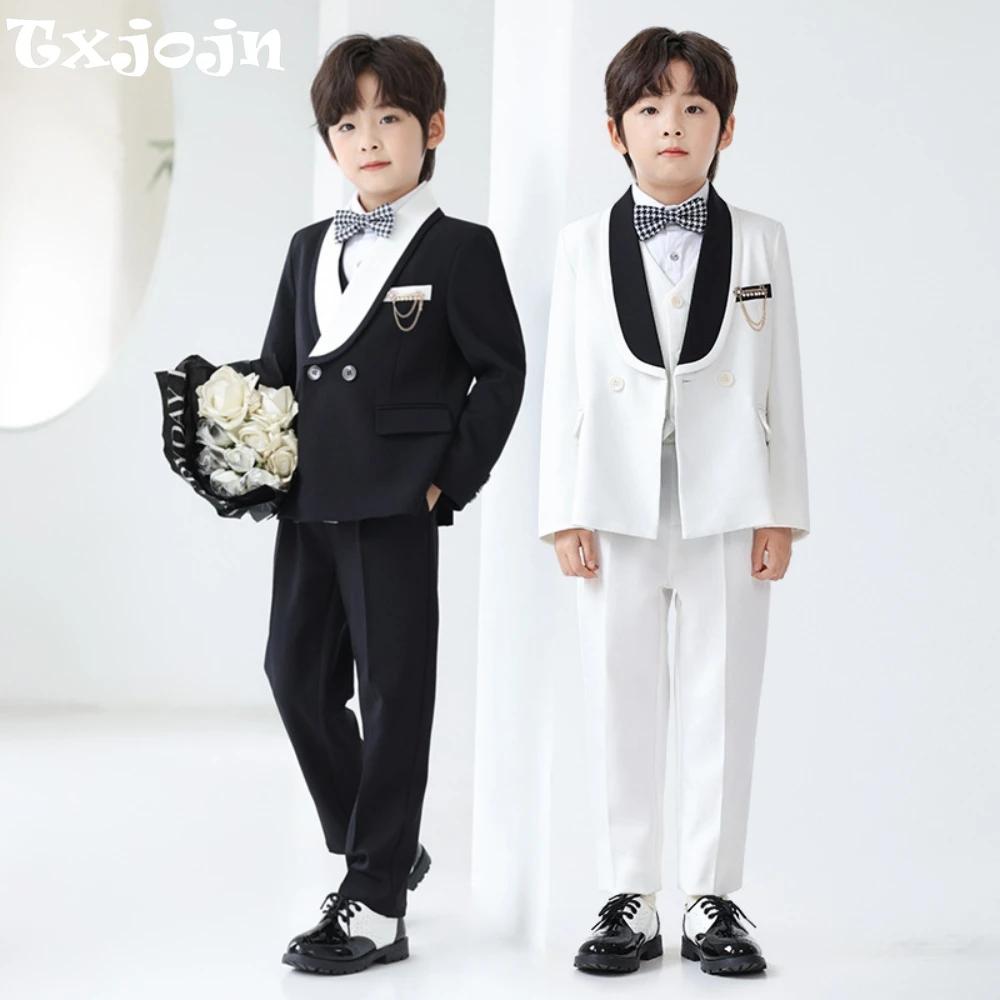 Beau smoking intelligent à revers pour enfants, 5 pièces, tenue de porteur d'anneau de mariage, ense