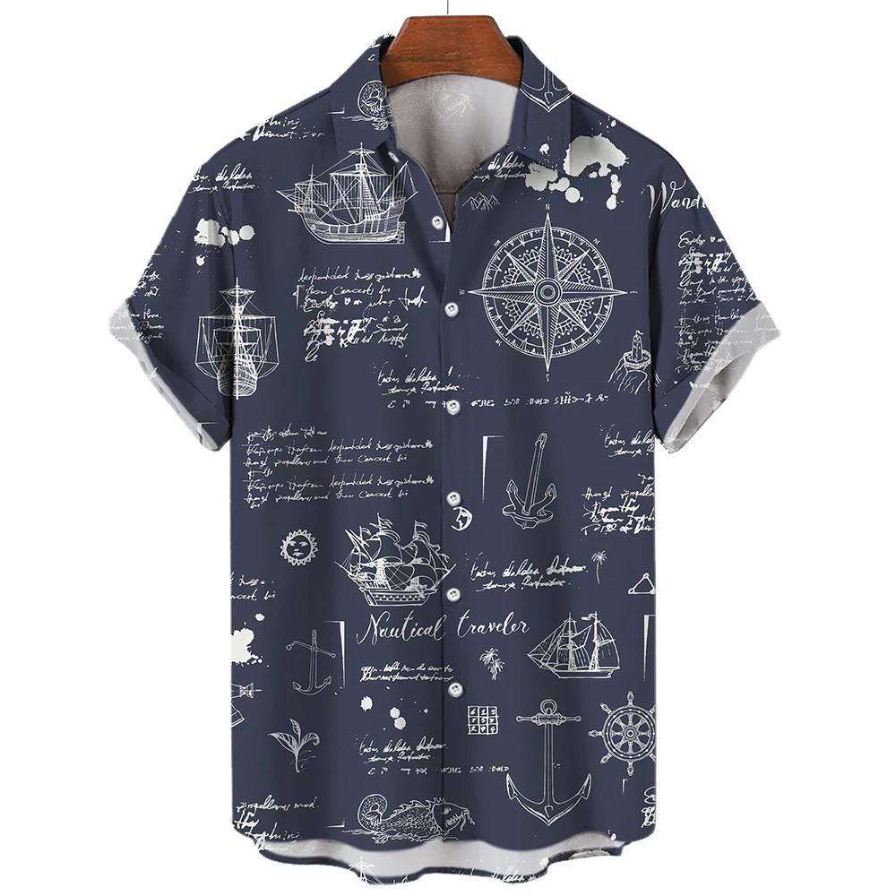 Sailing World Graphic 3D Print for Men, Vintage Shirt, Fashion, Casual Hawaiian Beach Style, Summer