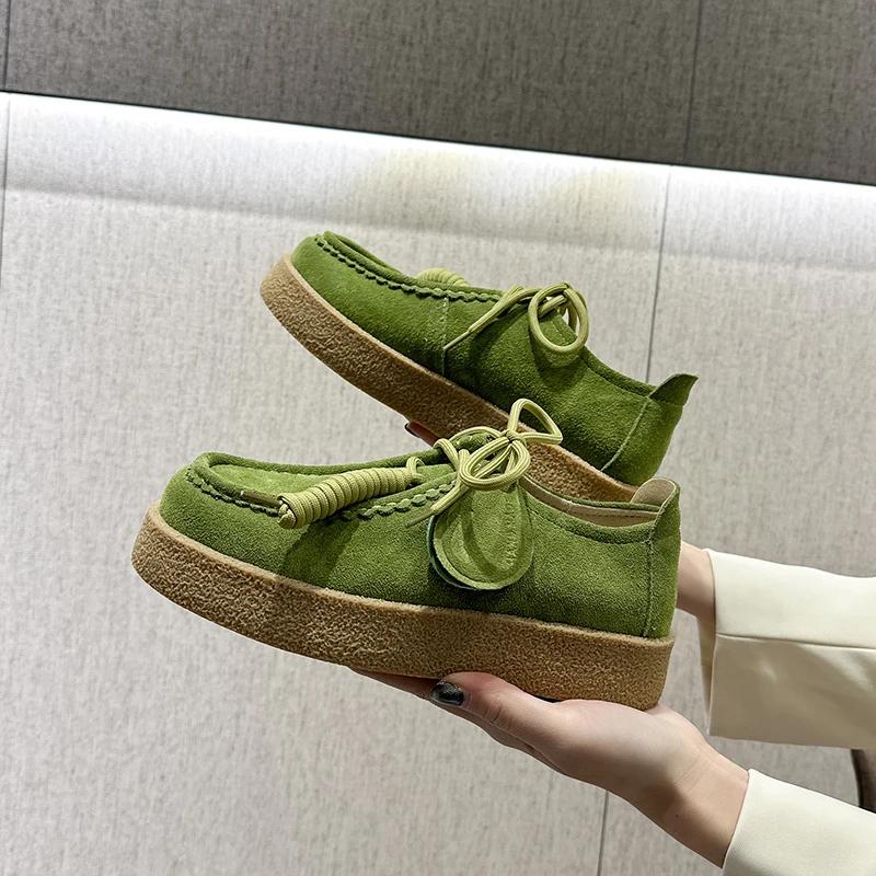 AIYUQI – mocassins en daim et cuir véritable pour femmes, chaussures d'étudiant à lacets de style br