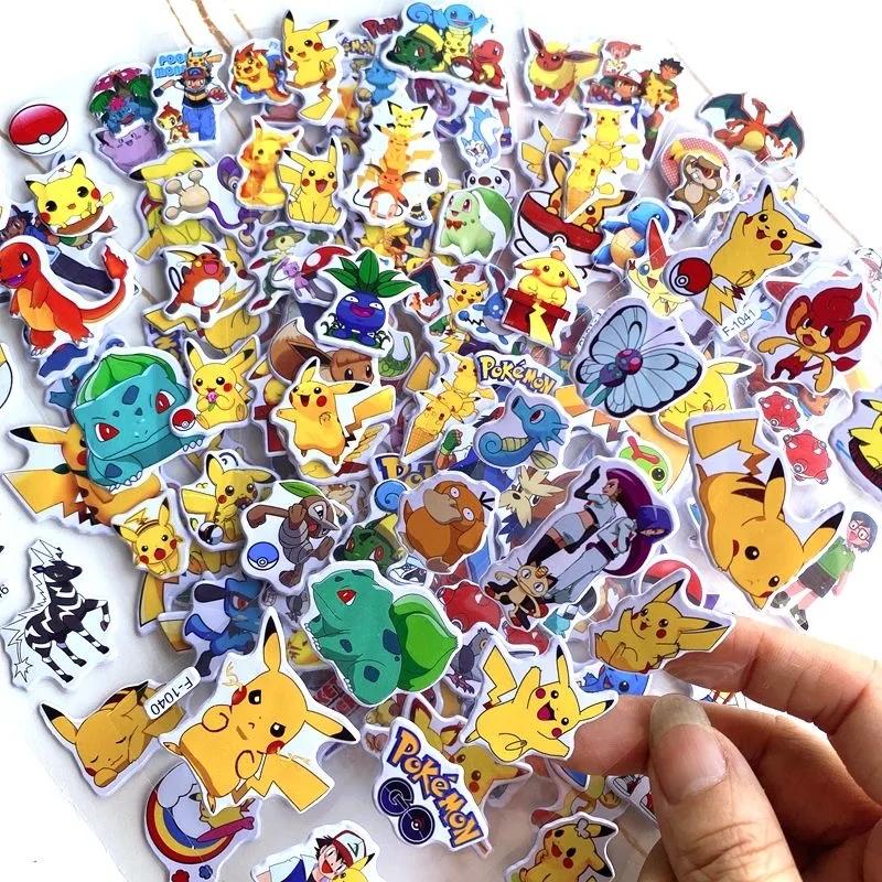 12 autocollants Pokémon Pikachu de dessin animé, mignons, kawaii, imperméables, 3D, en relief, pour